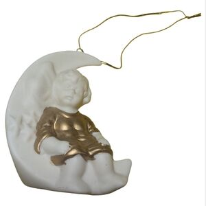 Lincolnshire Collection Moon Angel Ornament White Gold Cherub Holiday Vintage